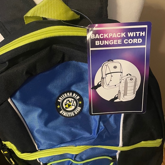 🎒 Arizona Blu Athletic Gear Backpack w/ Bungee Cord (Black, Blue, Neon Yellow) - Picture 4 of 10